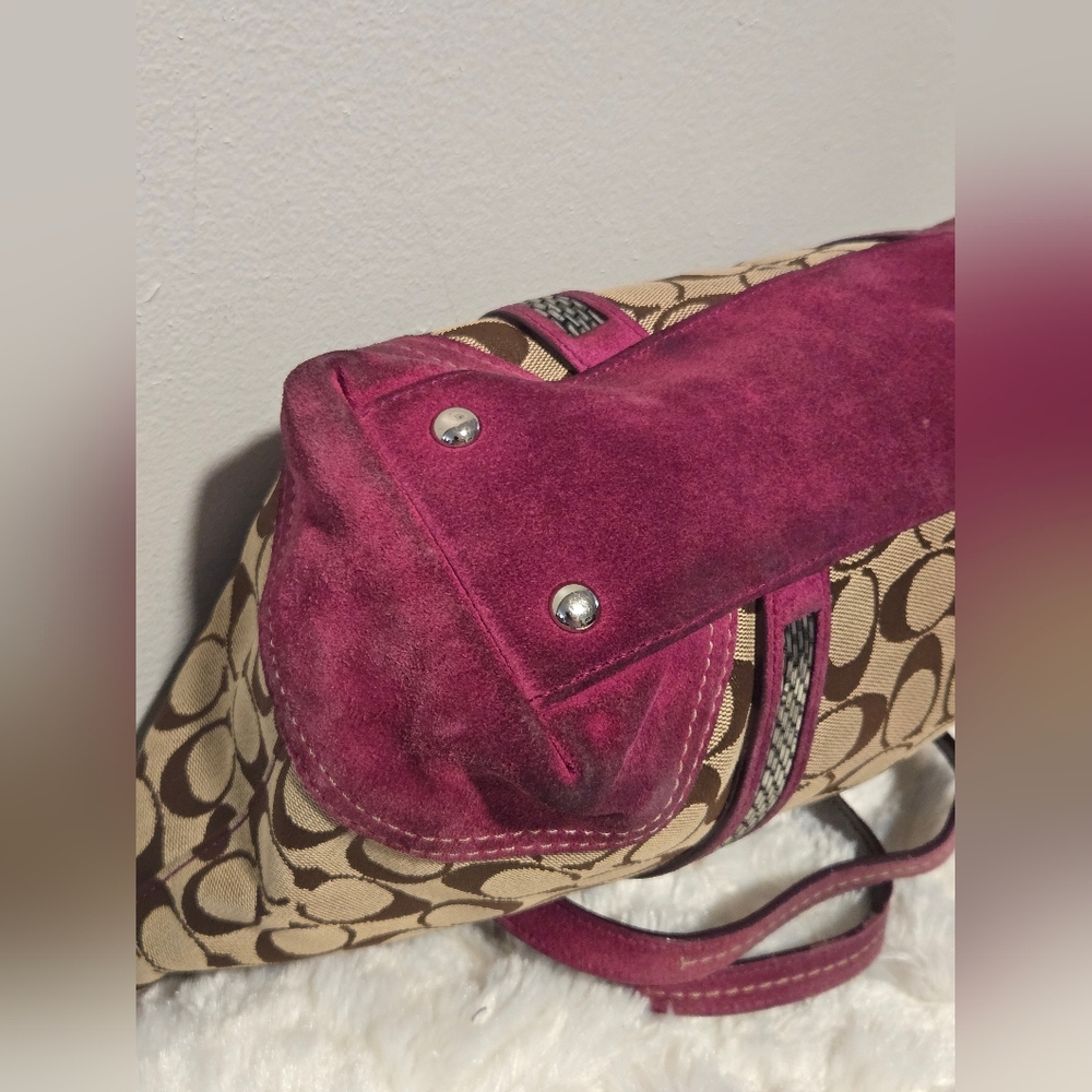 Coach Signature Canvas Tote Bag - Pink and Brown - Picture 7 of 14